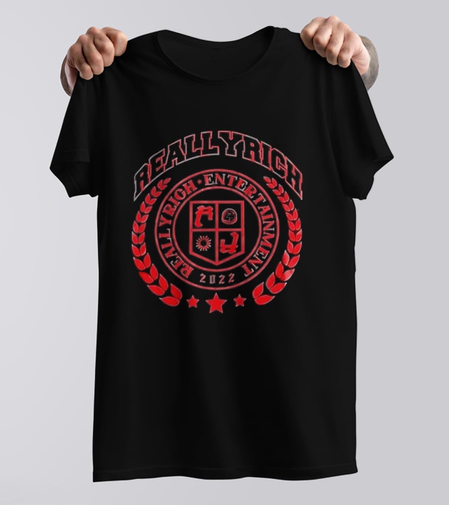Reallyrich Entertainment 2022 Laurel Wreath Red Crest Shield And Stars T-Shirt