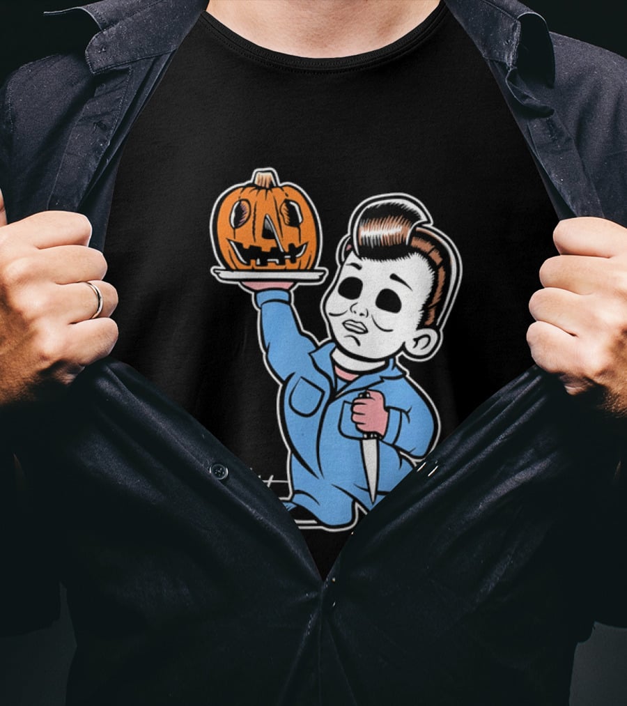 Lucky Hellcat Michael Myers Cartoon Pumpkin Knife Caricature T-Shirt
