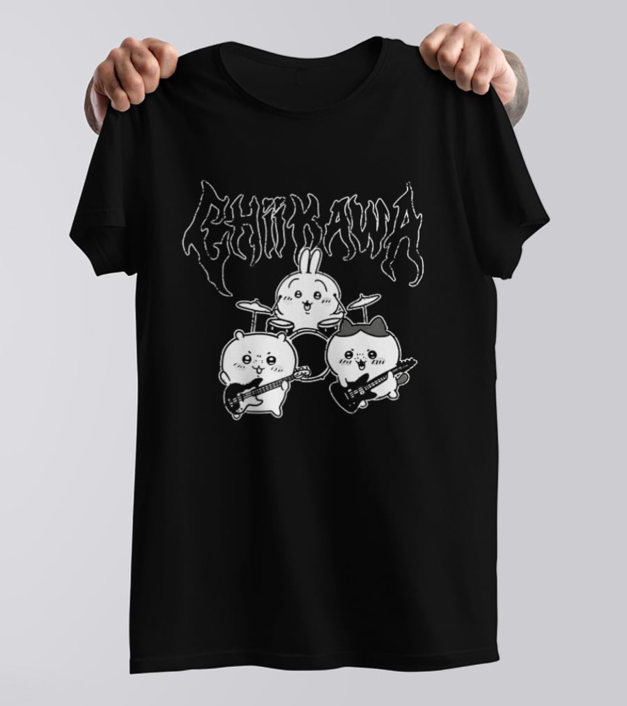 Chiikawa Kawaii Metal Band Characters With Instruments T-Shirt