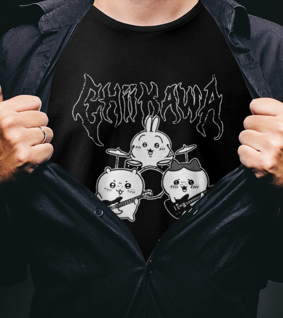 Chiikawa Kawaii Metal Band Characters With Instruments T-Shirt