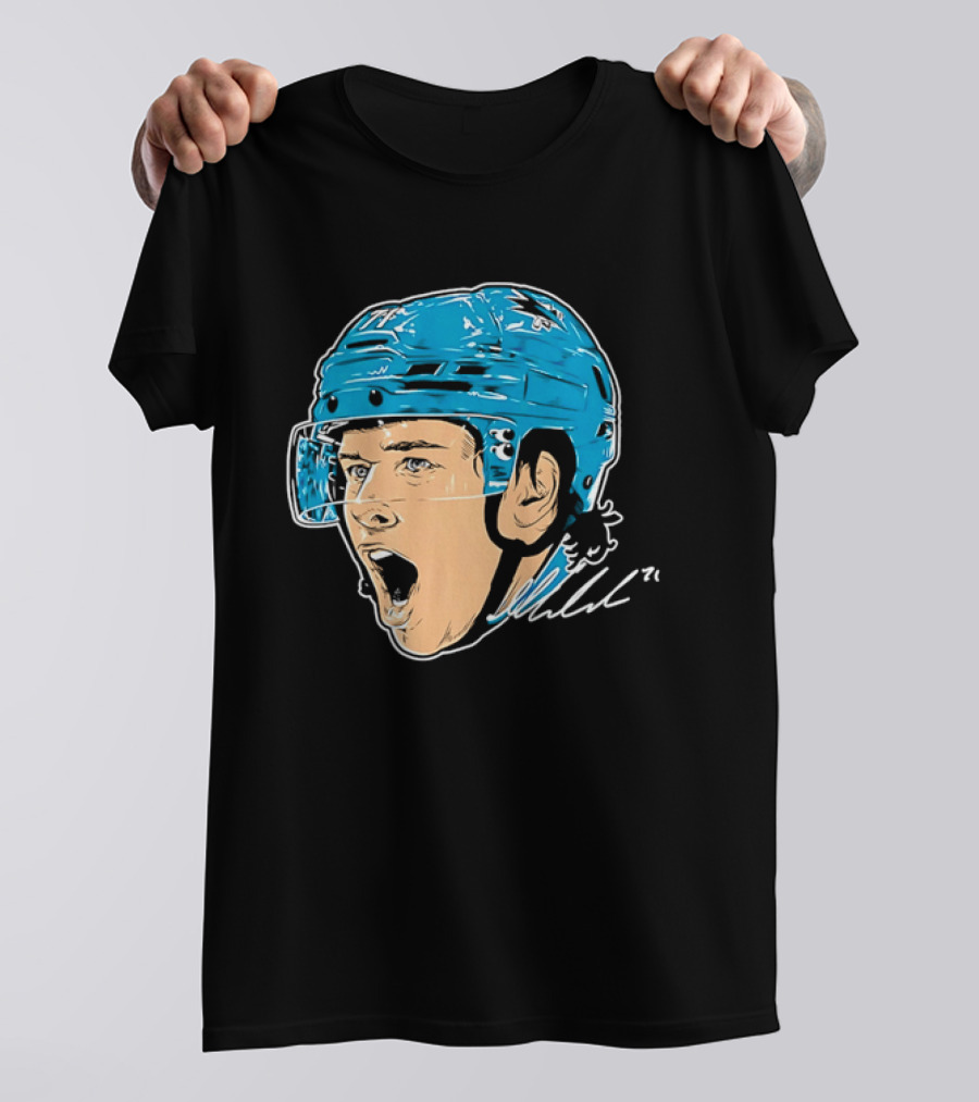 San Jose Sharks NHL 71 Yelling Hockey Player Helmet Caricature T-Shirt
