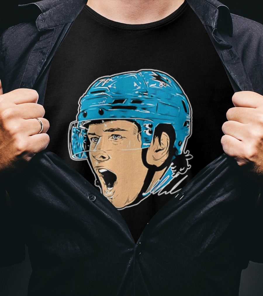 San Jose Sharks NHL 71 Yelling Hockey Player Helmet Caricature T-Shirt