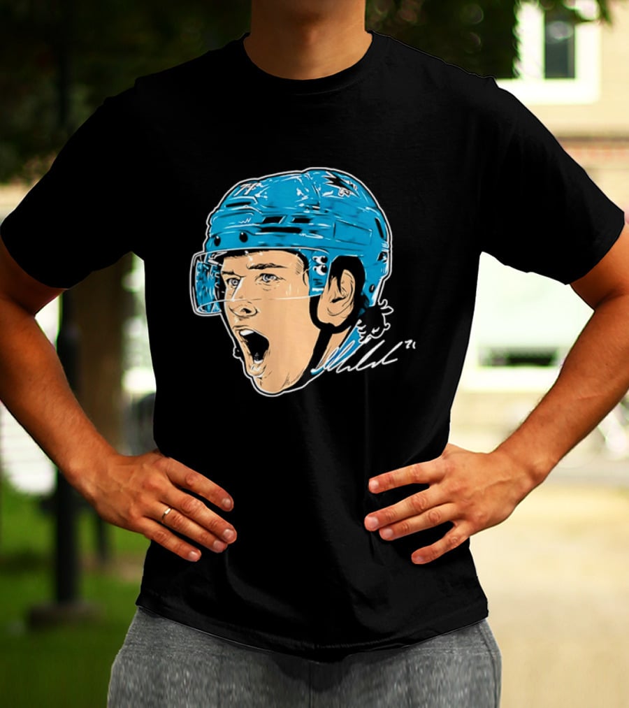 San Jose Sharks NHL 71 Yelling Hockey Player Helmet Caricature T-Shirt