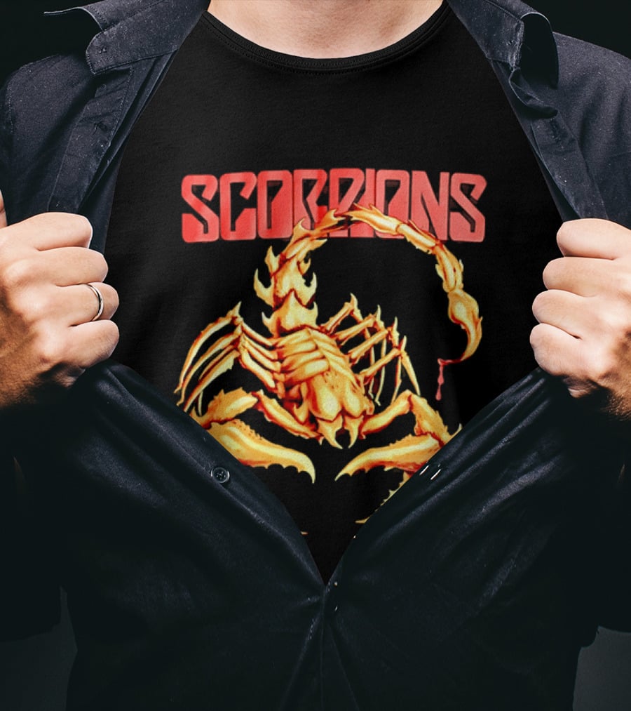 Scorpions Golden Metallic Skeleton Dripping Blood T-Shirt