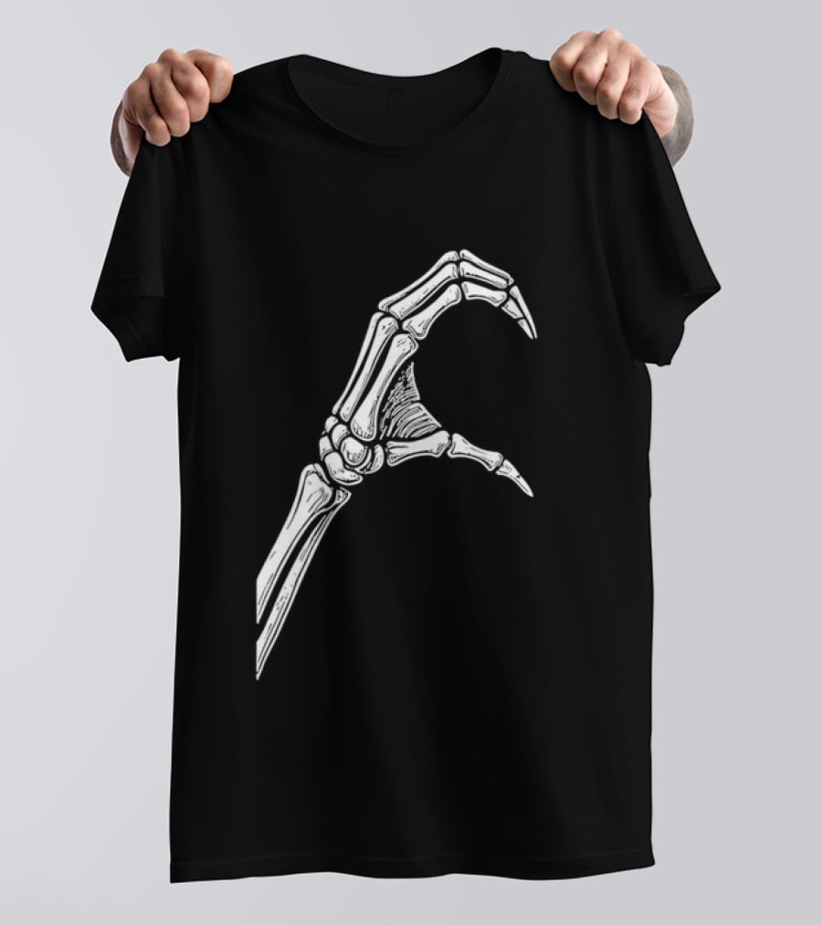 Skeleton Bone Hand Half Heart Gesture Line Sketch T-Shirt