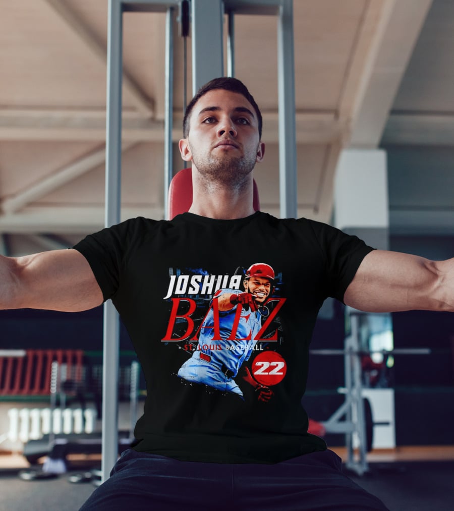 Joshua Baez 22 St Louis Baseball Red Helmet Distressed Photo T-Shirt