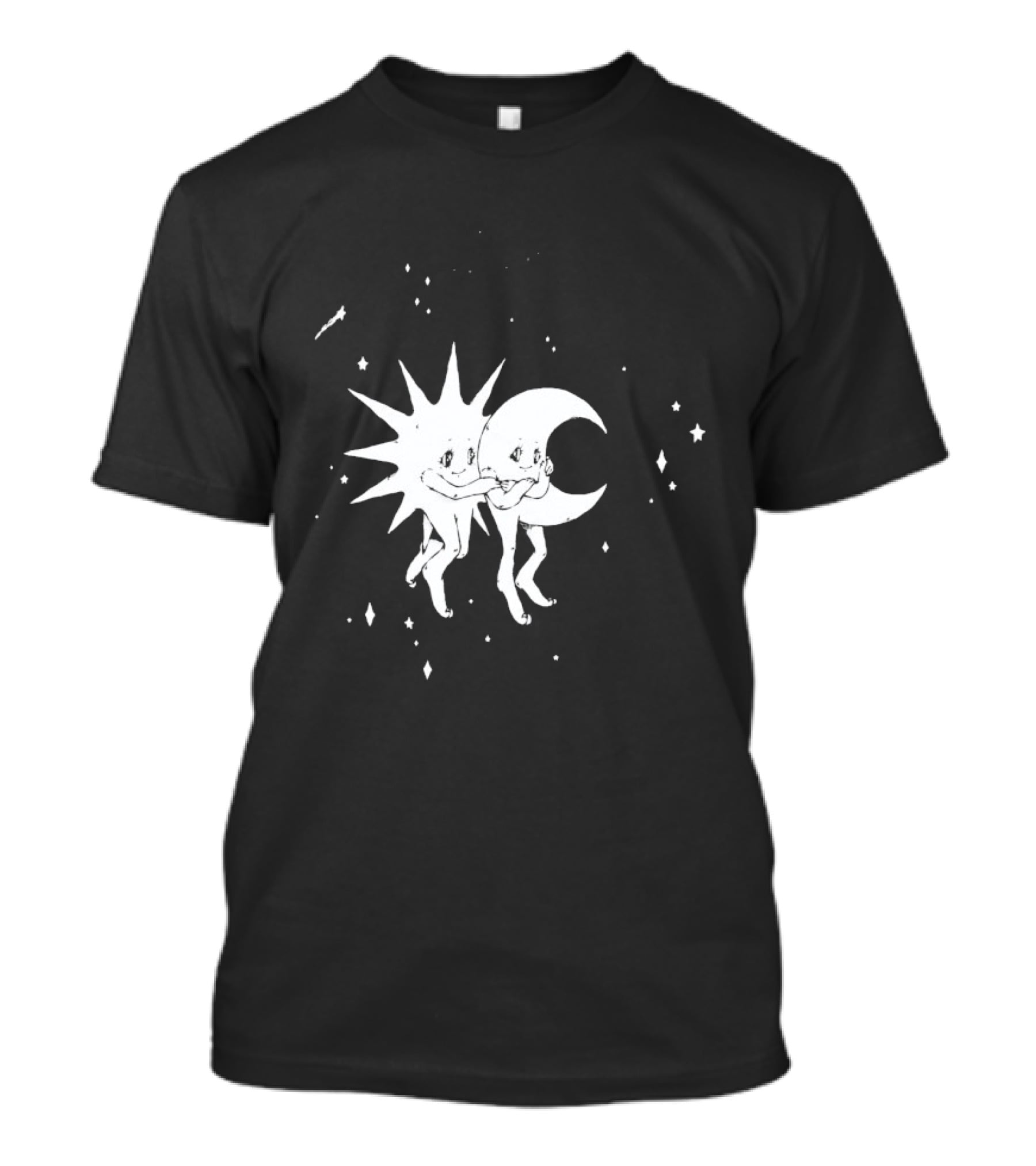 Steady Hands Sun Moon Black White Stars Walking T-Shirt