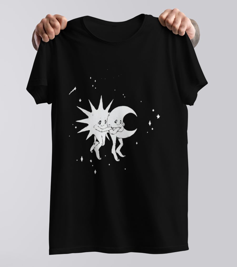 Steady Hands Sun Moon Black White Stars Walking T-Shirt