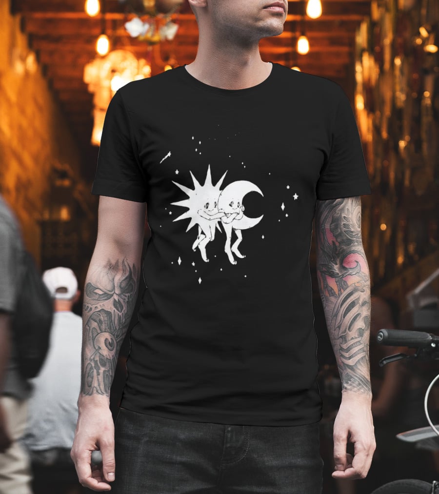 Steady Hands Sun Moon Black White Stars Walking T-Shirt