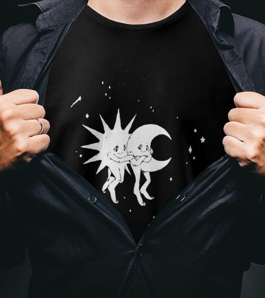 Steady Hands Sun Moon Black White Stars Walking T-Shirt
