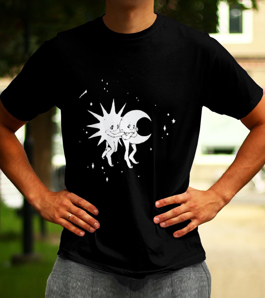 Steady Hands Sun Moon Black White Stars Walking T-Shirt