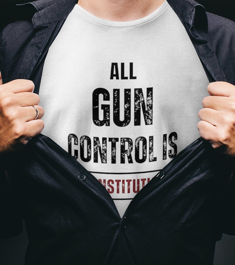 All Gun Control Is Unconstitutional Distressed Black Red Curved Lines T-Shirt