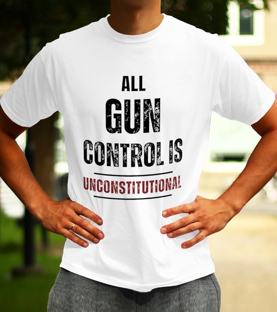 All Gun Control Is Unconstitutional Distressed Black Red Curved Lines T-Shirt