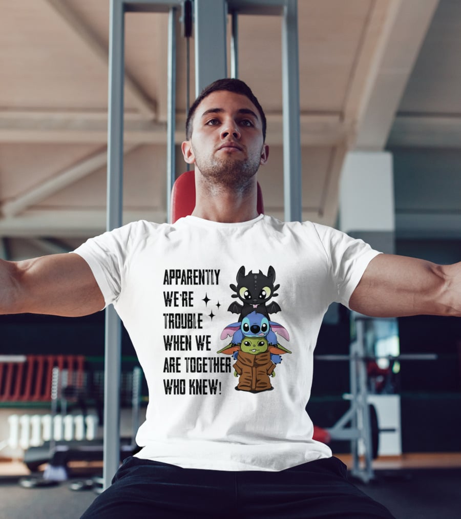 Apparently We're Trouble When We Are Together Who Knew Toothless Stitch Grogu T-Shirt