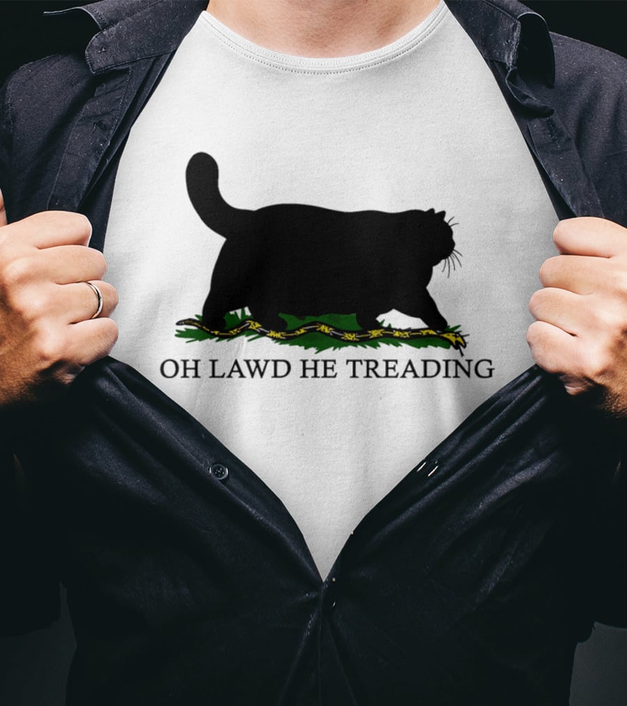 Oh Lawd He Treading Cat Silhouette With Snake And Grass T-Shirt