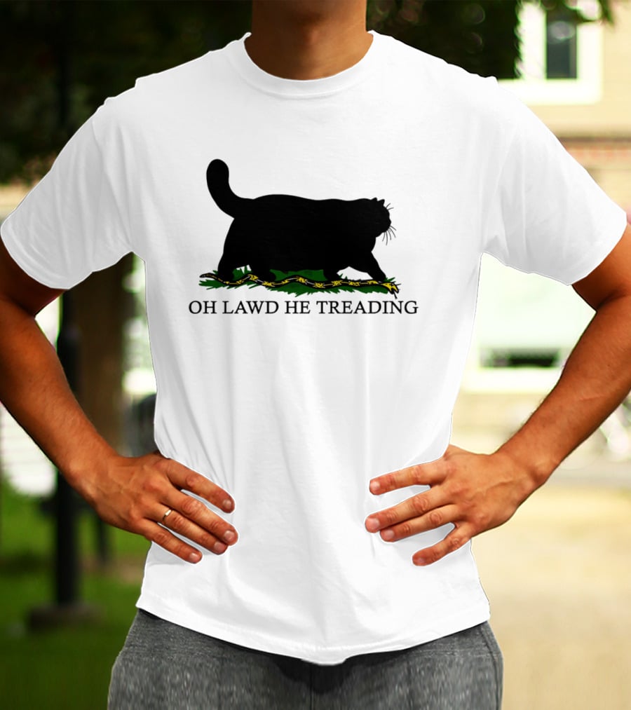 Oh Lawd He Treading Cat Silhouette With Snake And Grass T-Shirt