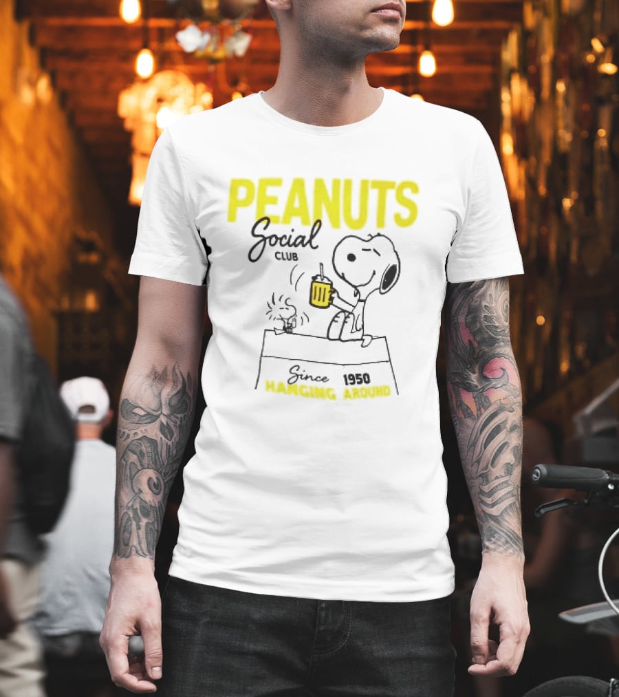 Peanuts Social Club Since 1950 Hanging Around Snoopy Woodstock T-Shirt