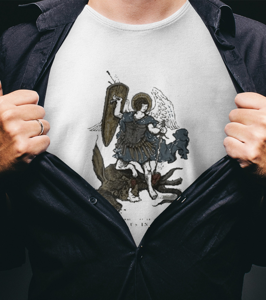 Saint Mxxxxxx Archangel Michael Defend Us In Battle Medieval Angelic Warrior T-Shirt