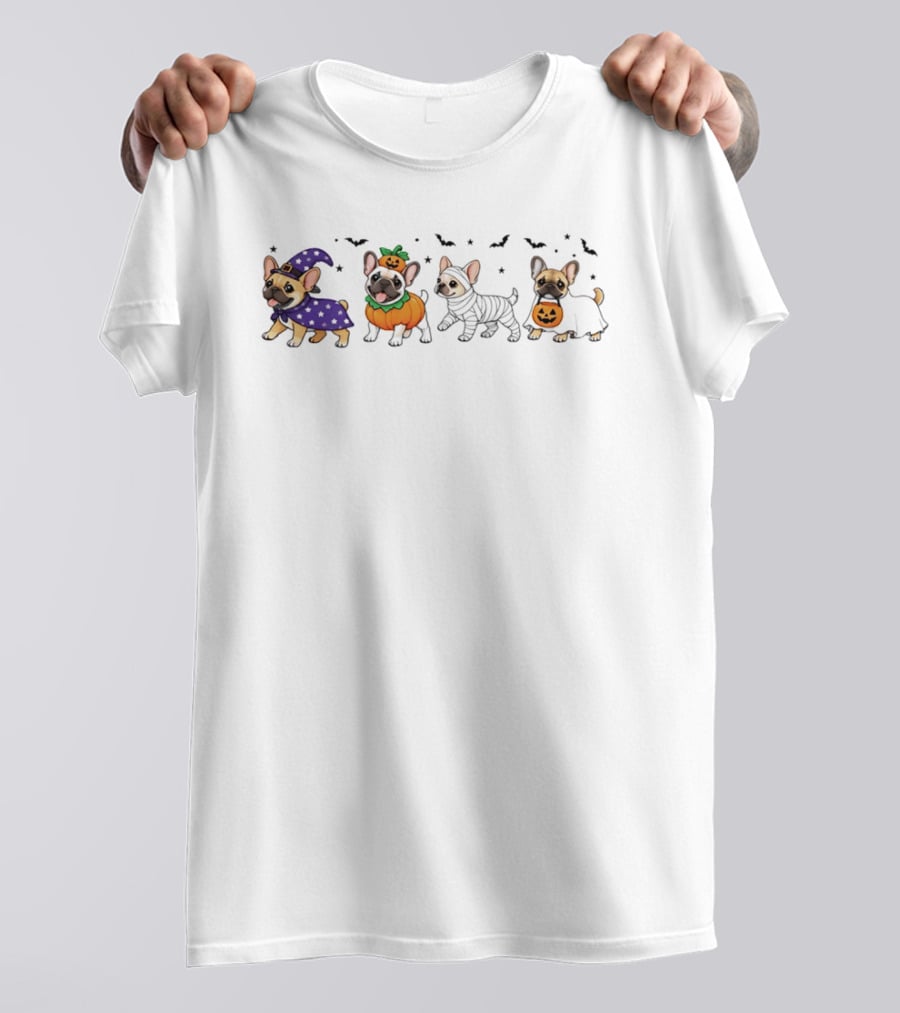 Spooky Frenchies Halloween Paws Pumpkin Costumes Witch Bats T-Shirt