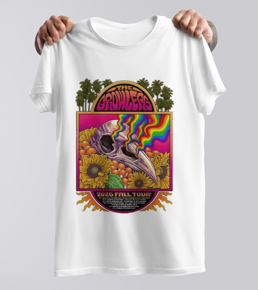 The Growlers 2026 Fall Tour Skull And Sunflower Psychedelic West Coast Dates Santa Cruz To Los Angeles T-Shirt