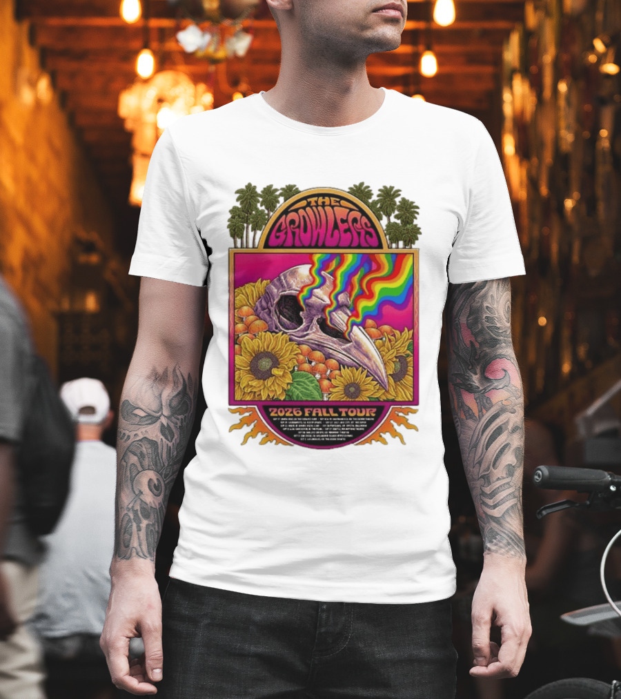 The Growlers 2026 Fall Tour Skull And Sunflower Psychedelic West Coast Dates Santa Cruz To Los Angeles T-Shirt
