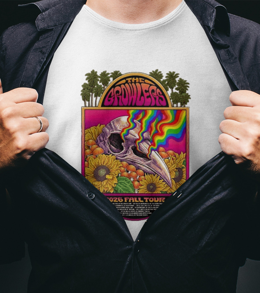 The Growlers 2026 Fall Tour Skull And Sunflower Psychedelic West Coast Dates Santa Cruz To Los Angeles T-Shirt