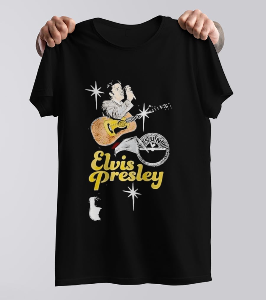 Sun Record Company Elvis Presley Playing Acoustic Guitar Starbursts T-Shirt