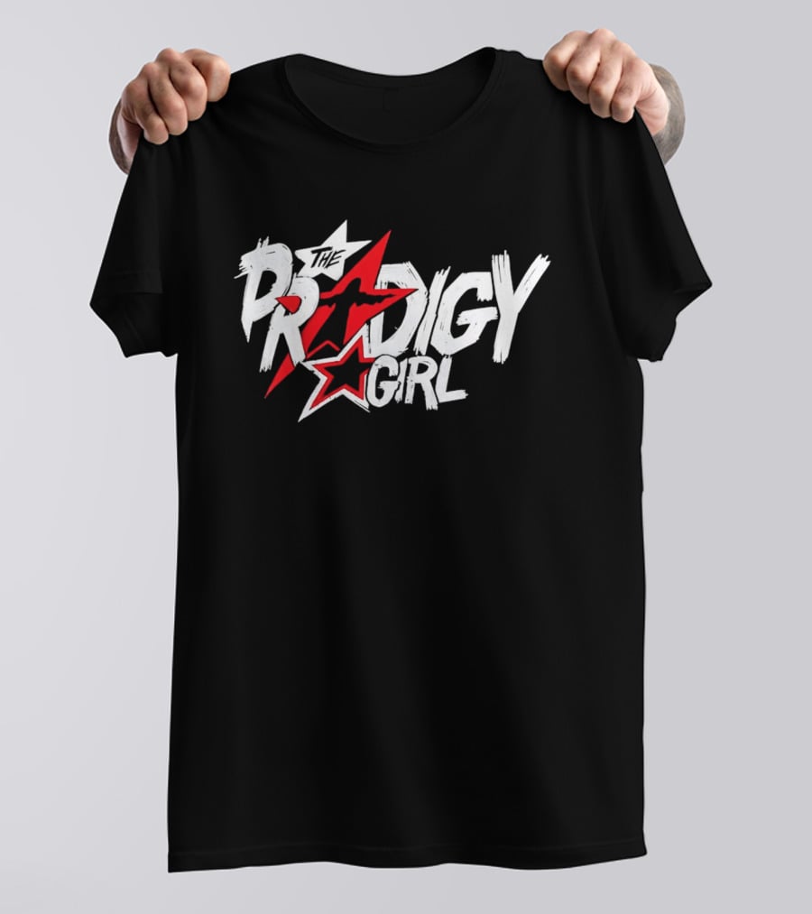 The Prodigy Girl Red White Stars Distressed Brush Lettering T-Shirt