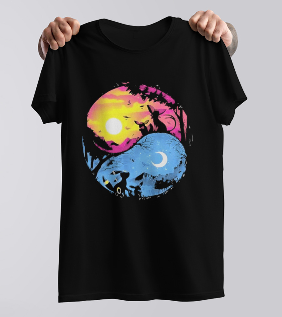 Yin Yang Espeon Umbreon Day Night Sunset Crescent Moon Harmony T-Shirt