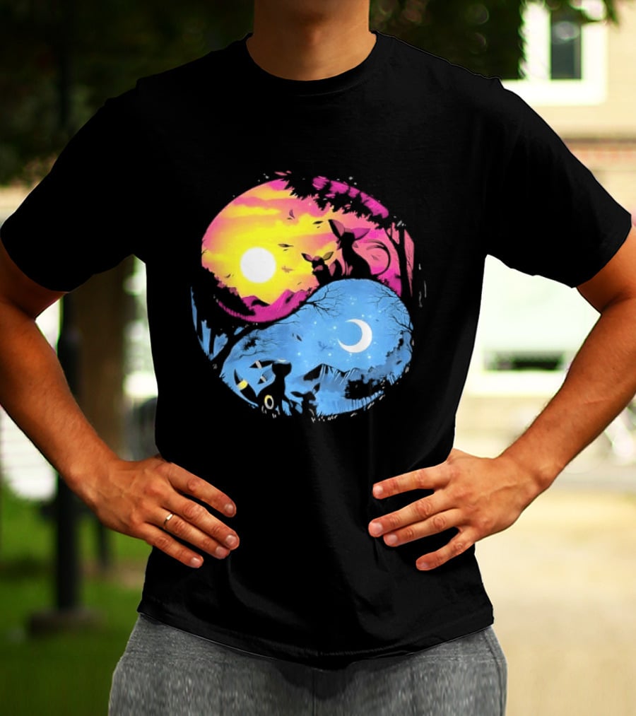 Yin Yang Espeon Umbreon Day Night Sunset Crescent Moon Harmony T-Shirt