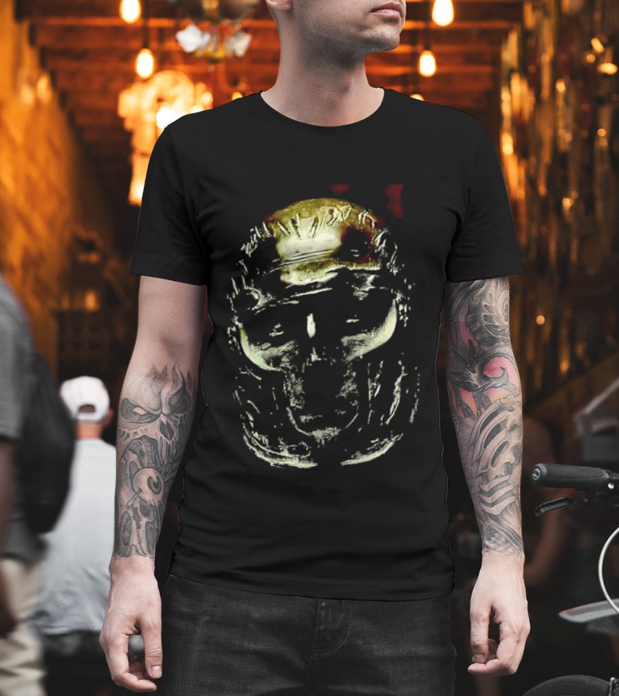 Dark Metallic Sculpted Skull Mask With Stylized Roman T-Shirt
