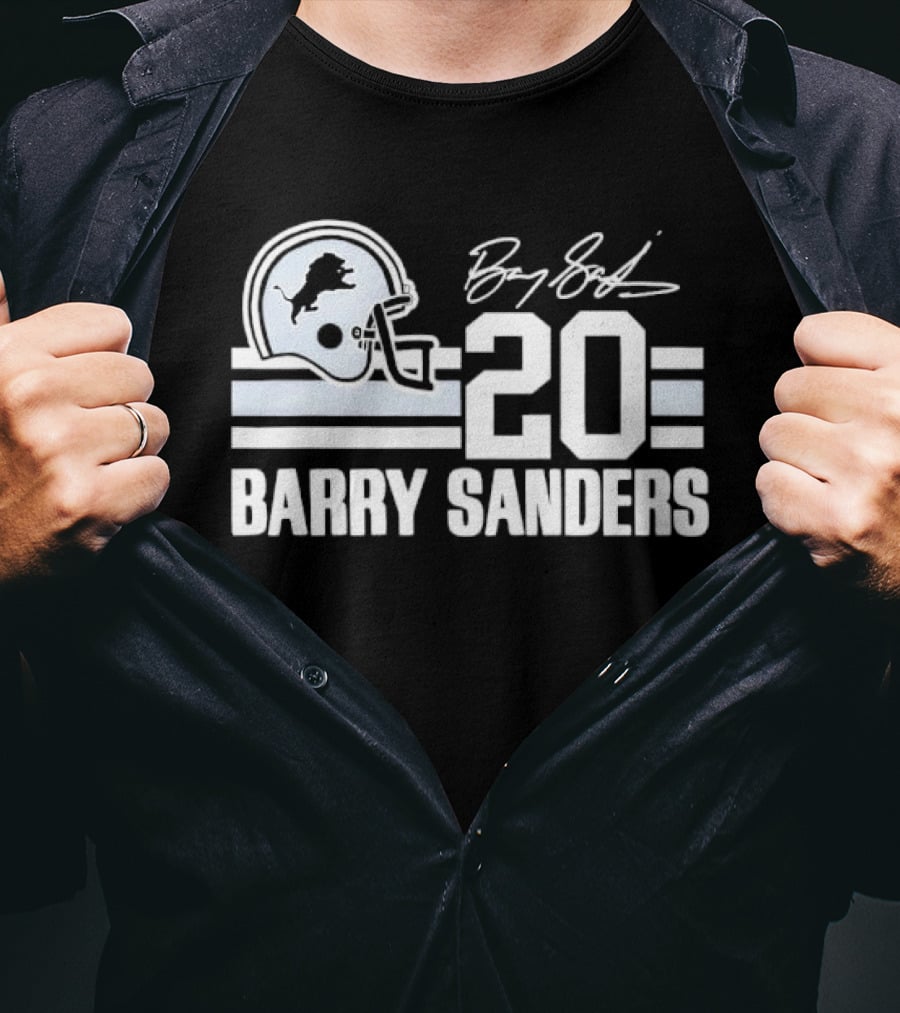 Detroit Lions Barry Sanders 20 Helmet Stripes By BS Signature T-Shirt