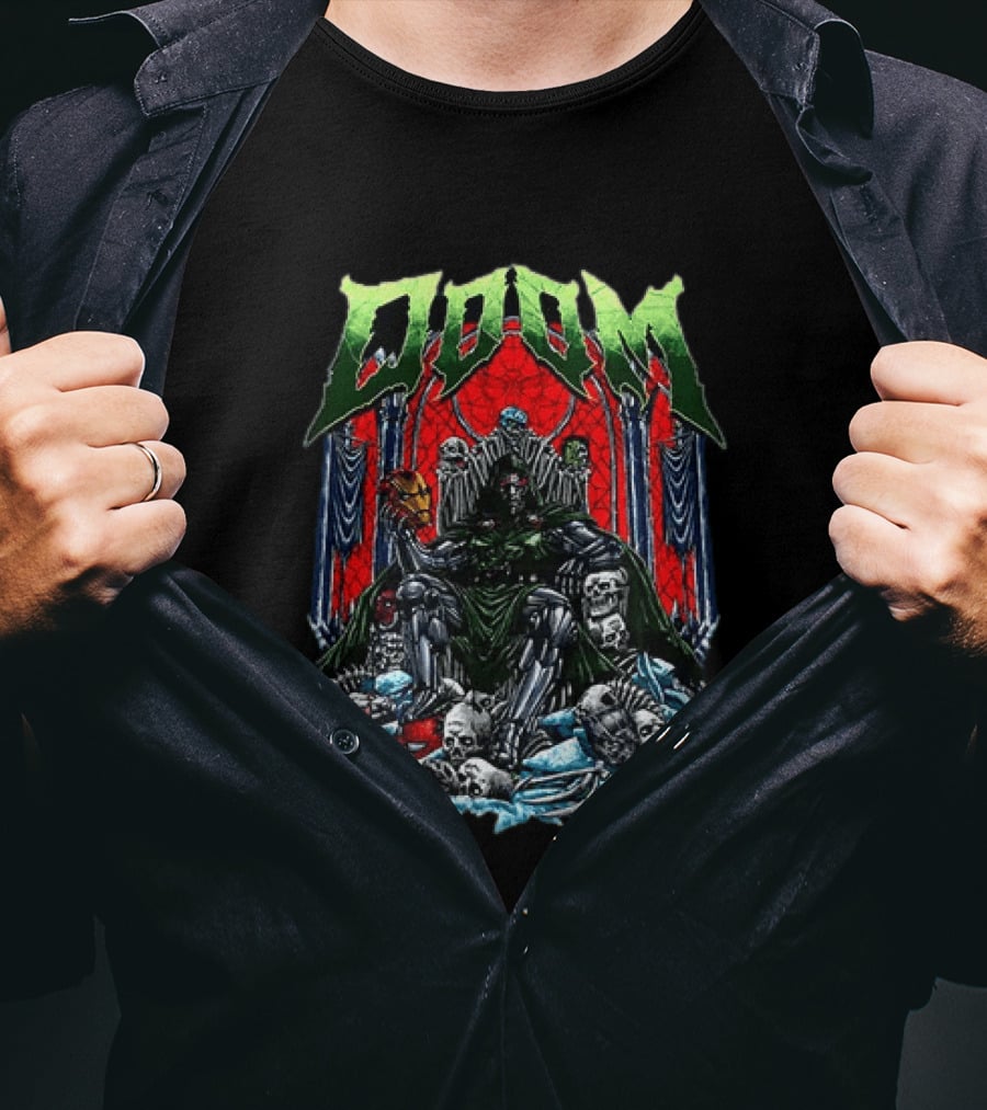 Doctor Doom Throne Marvel Superheroes With Iron Man Mask Doom T-Shirt