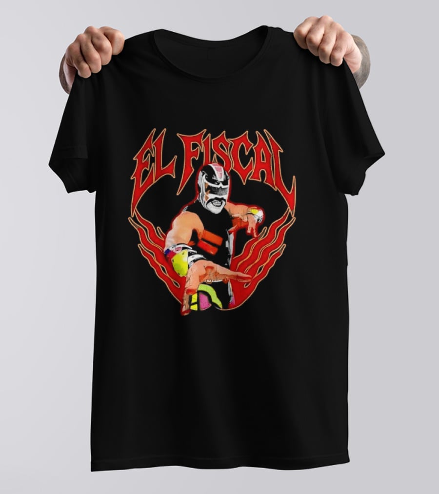 El Fiscal Masked Luchador Wrestler With Flame Hand Frame T-Shirt