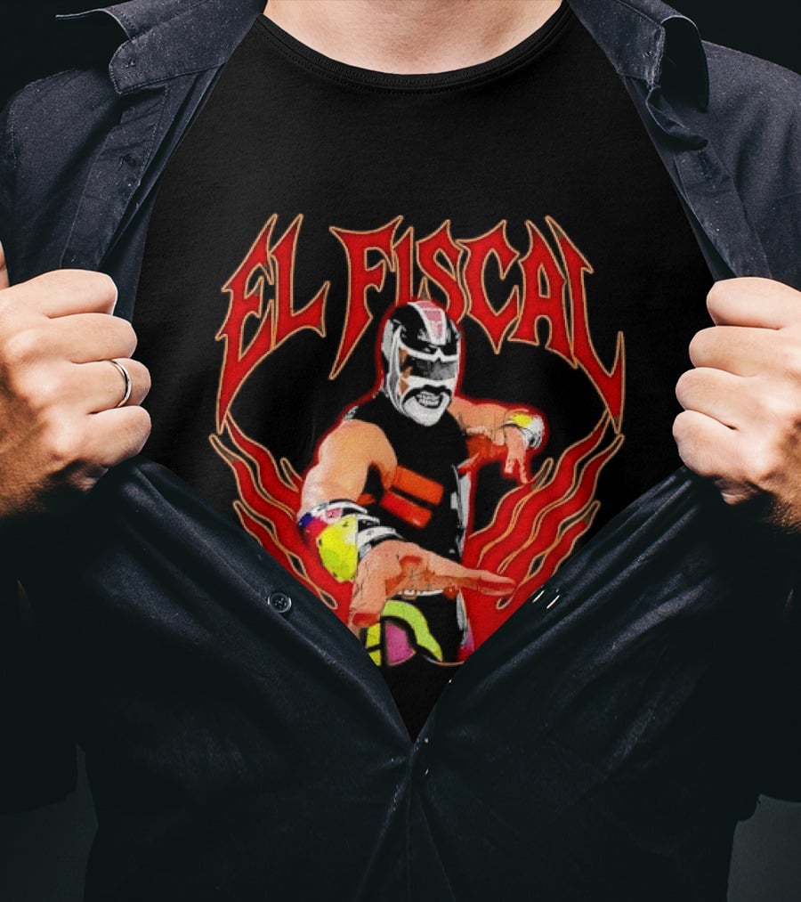 El Fiscal Masked Luchador Wrestler With Flame Hand Frame T-Shirt