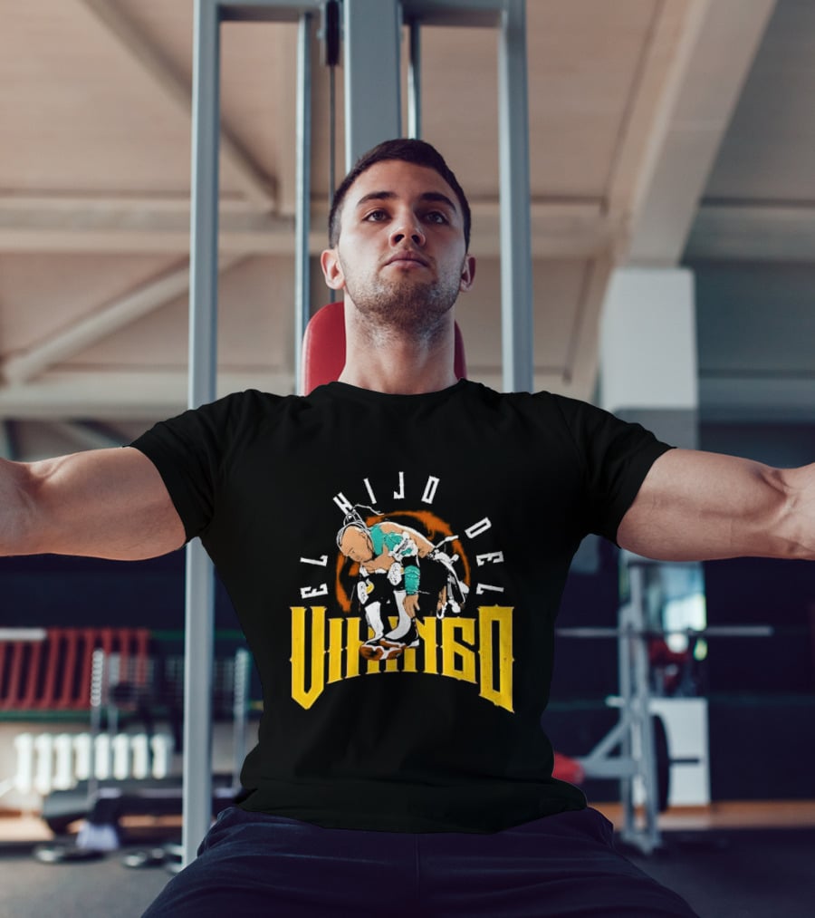 El Hijo Del Vikingo Crouching Wrestler Brown Yellow Text And Image T-Shirt