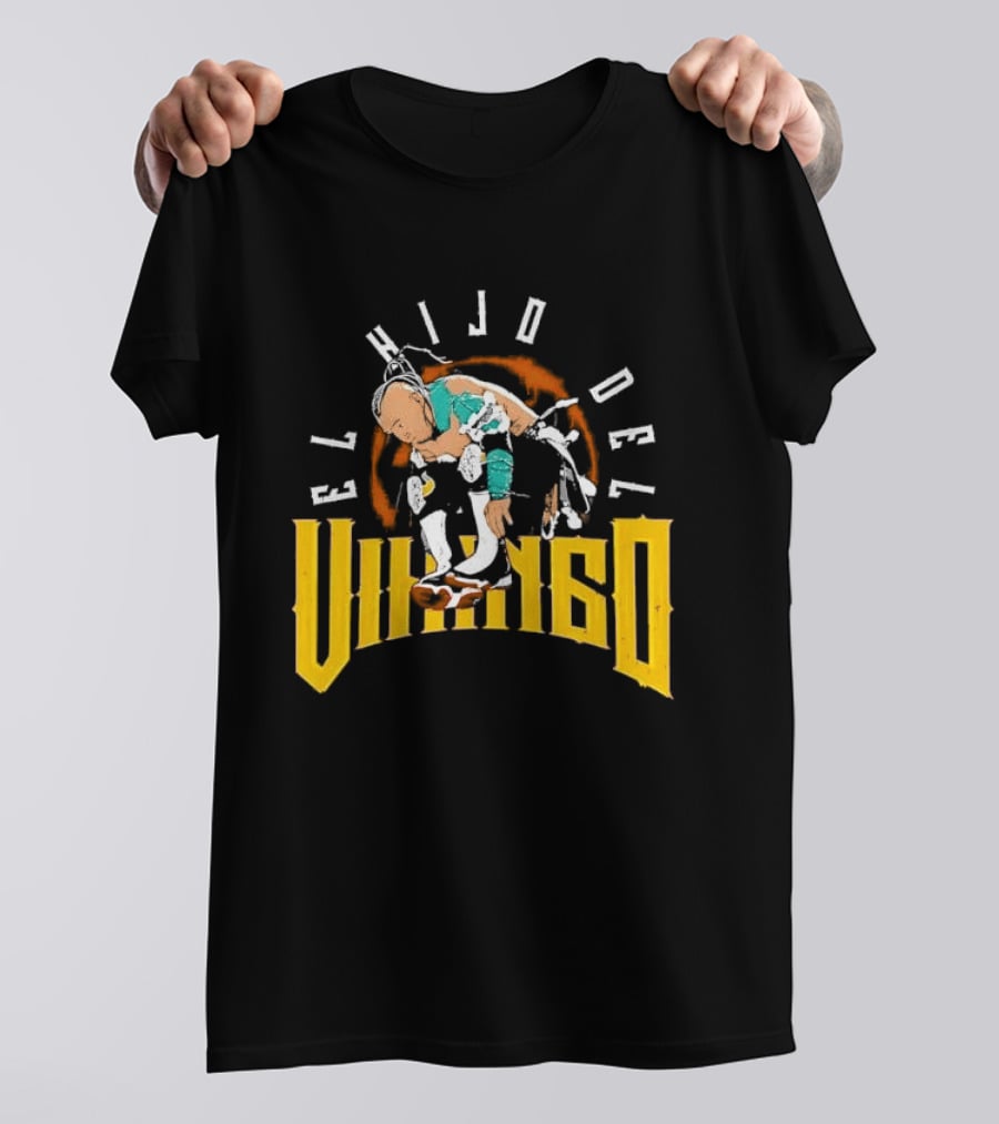 El Hijo Del Vikingo Crouching Wrestler Brown Yellow Text And Image T-Shirt