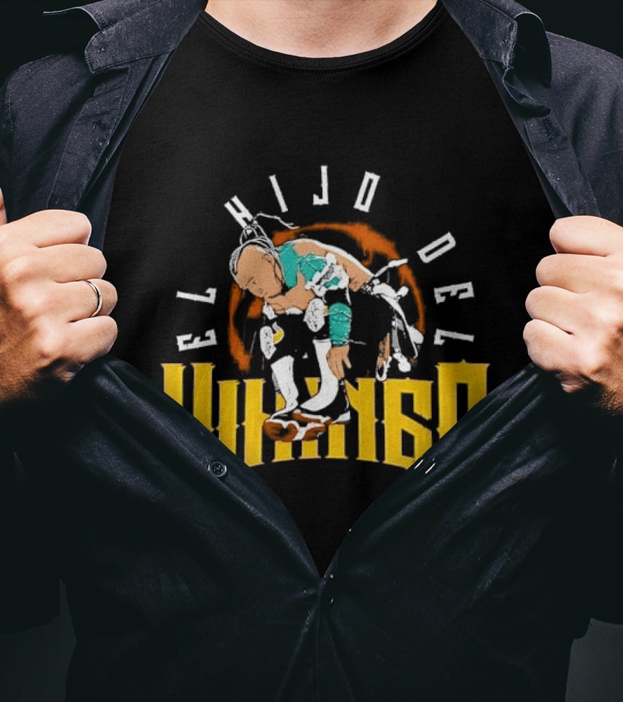 El Hijo Del Vikingo Crouching Wrestler Brown Yellow Text And Image T-Shirt