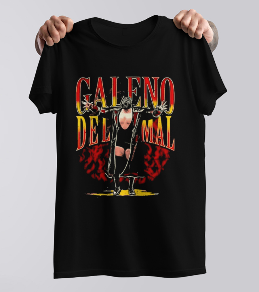 Galeno Del Mal Masked Wrestler Fiery Red Outstretched Arms T-Shirt