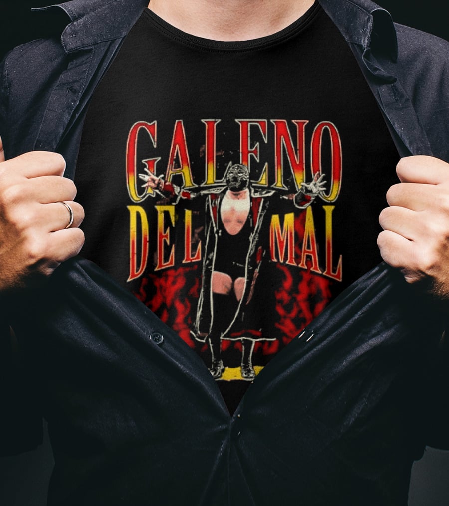 Galeno Del Mal Masked Wrestler Fiery Red Outstretched Arms T-Shirt