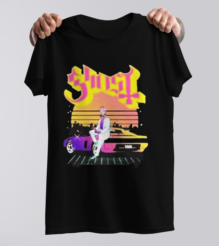Ghost Miami Vice Retro Sunset Car Scene T-Shirt