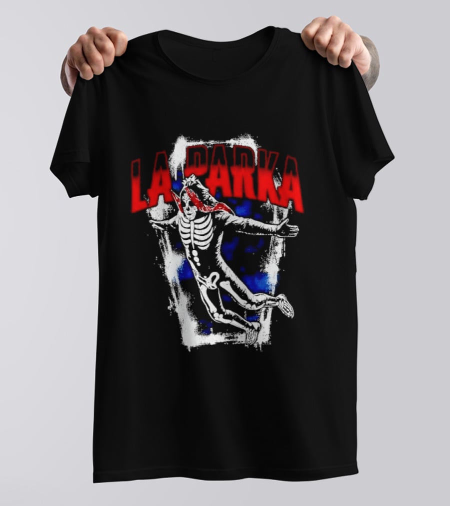 LA Parka Masked Skeleton Wrestler Jumping Distressed Frame T-Shirt