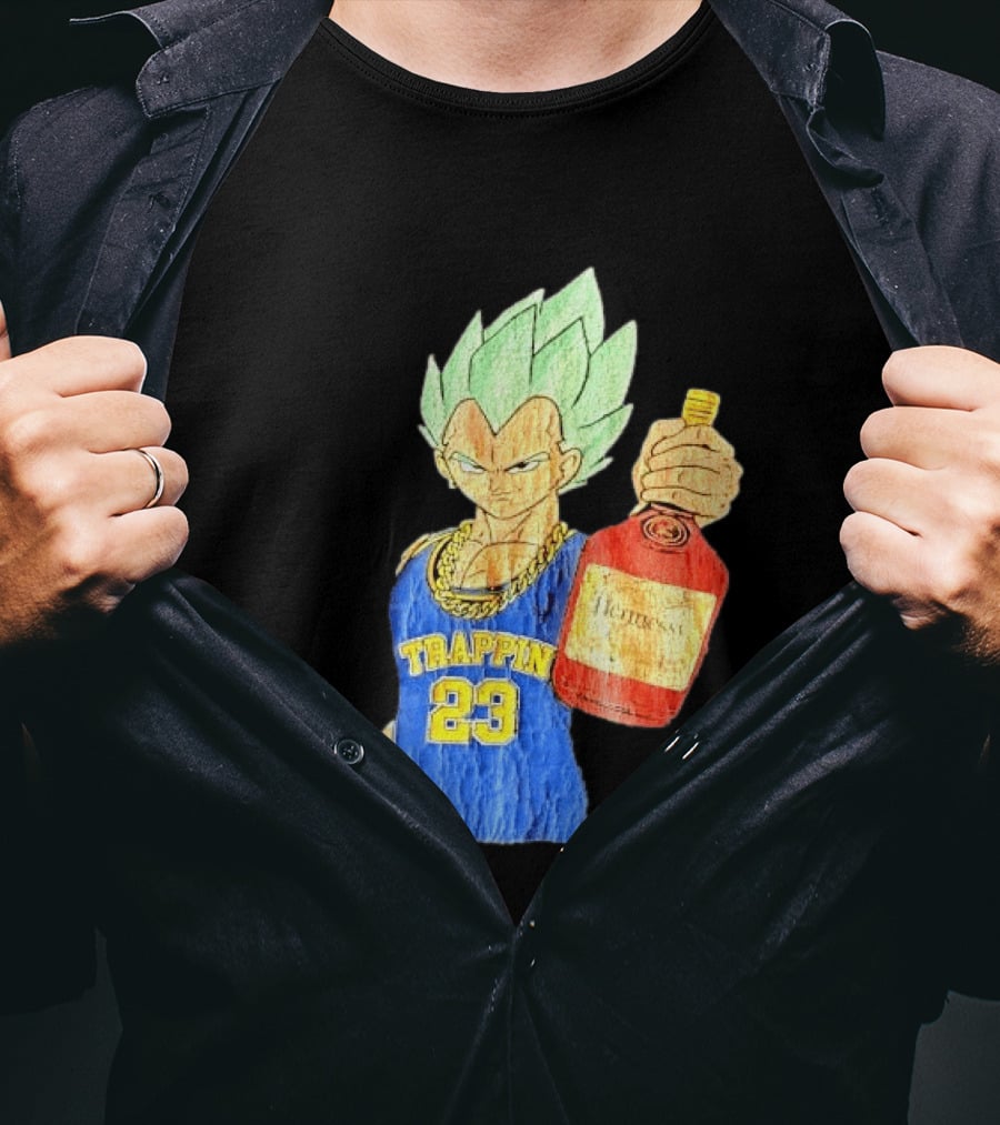 Hennessy Trappin 23 Anime Warrior Graphic Holding Bottle T-Shirt