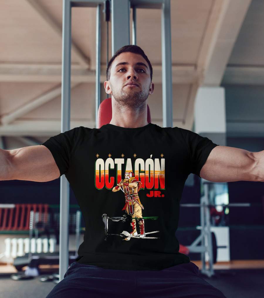 Octagon Jr Masked Lucha Libre Wrestler Ring Ropes Stars Distressed T-Shirt