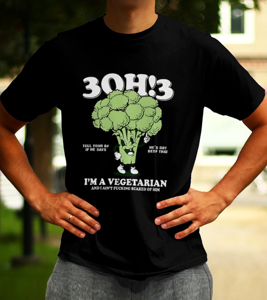 3Oh!3 I'm A Vegetarian Kill Yourself And I Ain't Scared Of Him Broccoli Cartoon T-Shirt