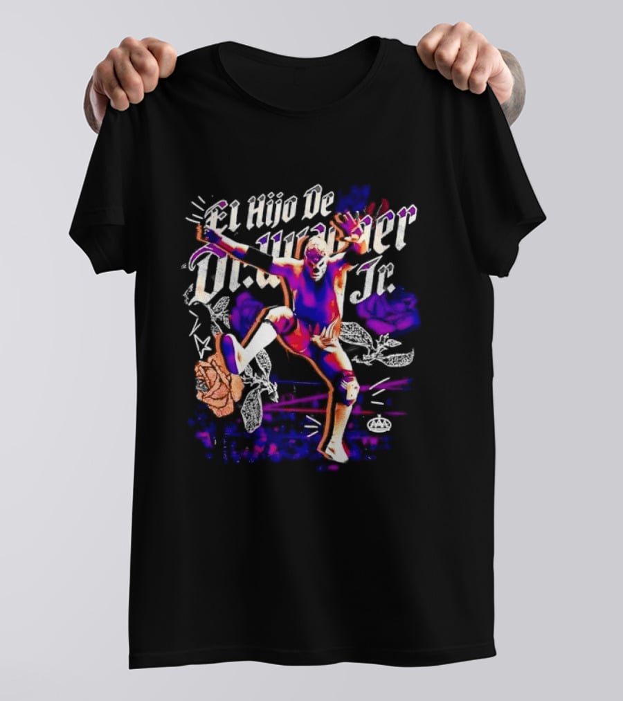 El Hijo De Dr Wagner Jr Masked Luchador Jumping Action With Roses Ring Combat T-Shirt