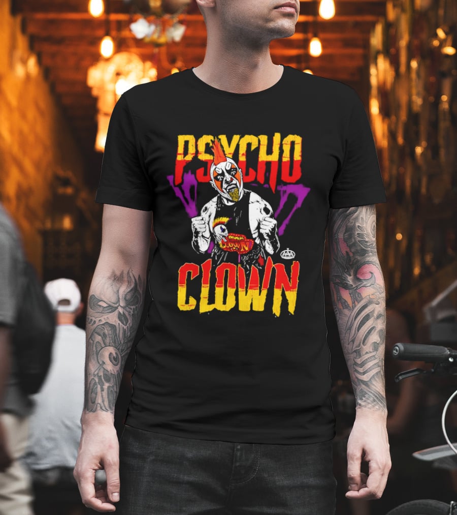 Psycho Clown Masked Luchador AAA Orange Mohawk Distressed T-Shirt