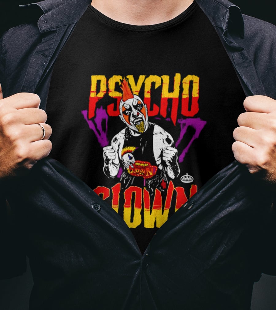 Psycho Clown Masked Luchador AAA Orange Mohawk Distressed T-Shirt