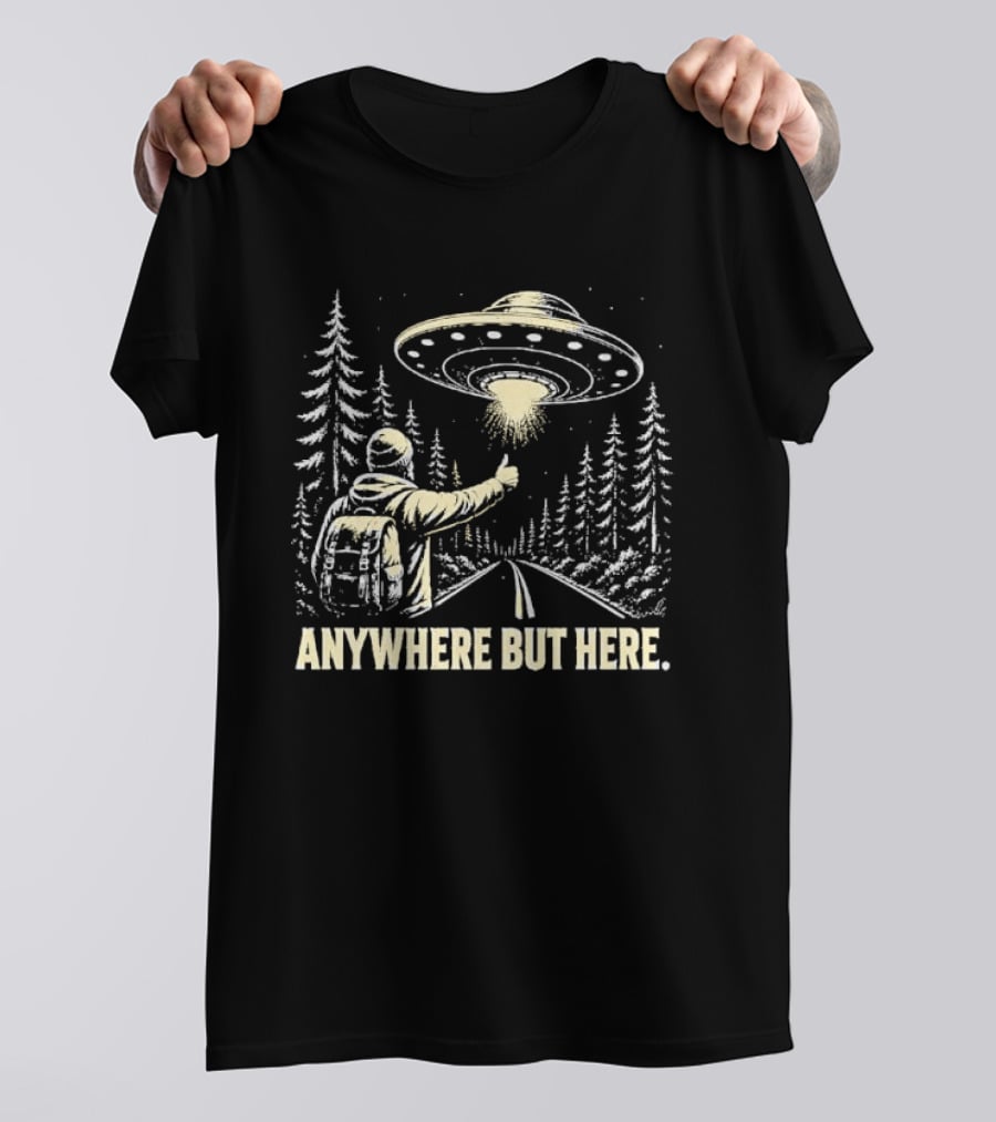 Anywhere But Here Hitchhiker UFO Forest Adventure T-Shirt
