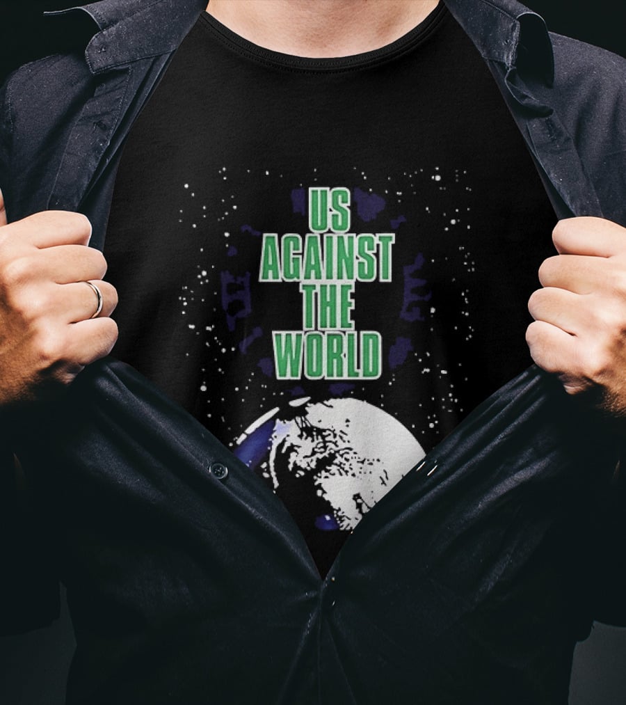 Boston Celtics Us Against The World Green Text Earth Motif T-Shirt